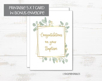 Congratulations on Your Baptism Printable Greeting Card - 5 x 7 with bonus envelope template