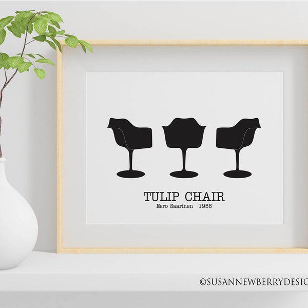 Tulip Chair Trio Silhouette Printable in 8x10 & 12x16 - Mid century Modern Chair Print - Digital File - Office Wall Decor - Interior Design