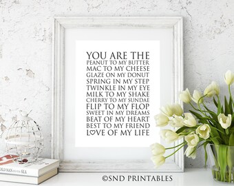 Eres el maní de mi mantequilla, los macarrones con queso de mi amor de mi vida Arte imprimible - Archivo digital - Descarga instantánea - regalo para esposa
