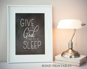 Dáselo a Dios y vete a dormir dormitorio impresión pizarra tipografía Word Art imprimible en 8 x 10 y 12 x 16 - Archivo digital - Arte imprimible