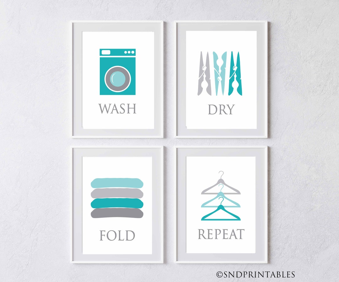 Wash Dry Fold Repeat Set of 4 - Wall Art Printables in 8 X 10 and 12 X ...