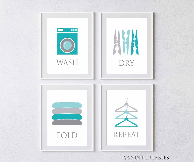 Wash Dry Fold Repeat Set of 4 - Wall Art Printables in 8 X 10 and 12 X ...