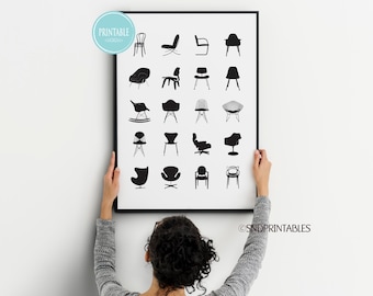 Mid-Century Modern Chairs Poster: Retro Furniture Art Print (Digital Download)