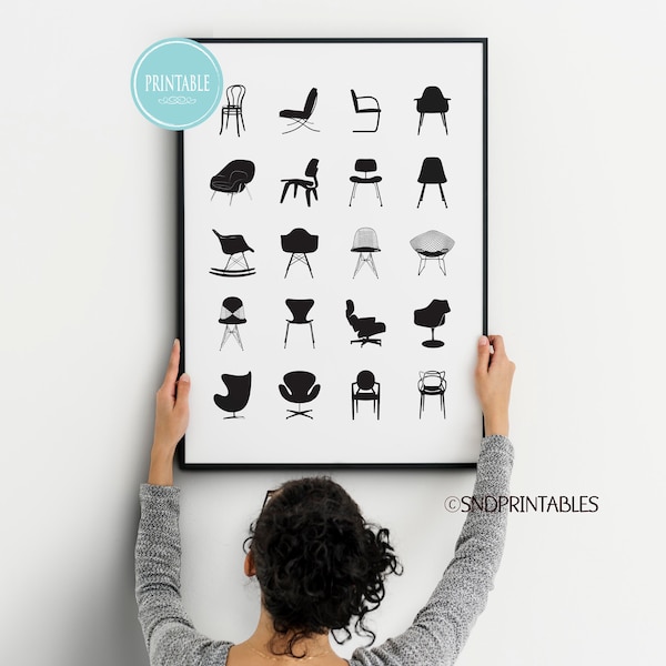 History of Chairs Poster Wall Art Printable II - Mid century Retro Chairs - Furniture Art - Iconic Chairs - Eames Chairs - Office Wall Art