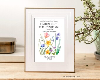 Personalized "Find Exquisite Delight in Jehovah" JW Baptism Printable with Spring Flowers II