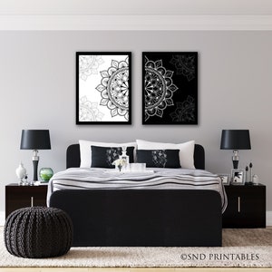 Mandala Duet I printable in black and white 8 x 10 and 12 x 16 Wall Decor Digital download Bedroom Wall Decor Contemporary Wall Art image 1