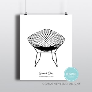 Diamond Chair Silhouette I Printable in 8x10 and 16x20 - Mid century Modern Chair Print - Digital File - Office Wall Decor - Interior Design