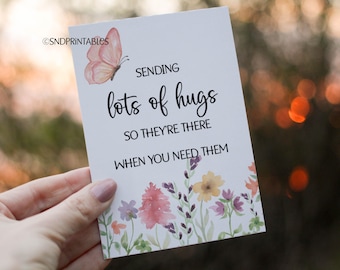 Te envío muchos abrazos para que estén ahí cuando los necesites. Tarjeta de felicitación imprimible con flores silvestres - 5 x 7 con plantilla de sobre adicional.