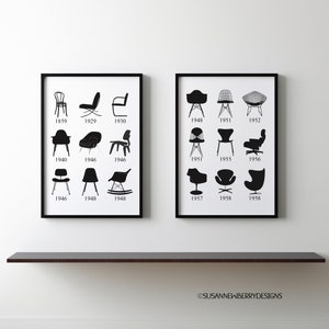 History of Chairs Two Poster Wall Art Printable - Mid century Retro Chairs - Furniture Art - Iconic Chairs - Eames Chairs - Office Wall Art