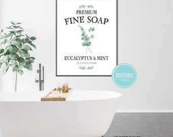 Premium Fine Soap Eucalyptus and Mint Bathroom Wall Art Printable - Instant Download