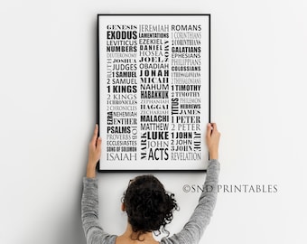 Tipografía de libros de la Biblia, arte de palabras imprimible en 12 x 16 y 18 x 24 - Archivo digital - Póster de libros bíblicos - Decoración de pared cristiana