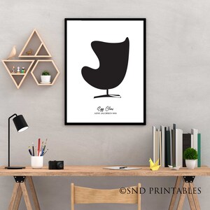 Silhueta de cadeira de ovo I Arte para impressão em 8x10 e 12x16 - Impressão de cadeira moderna de meados do século - Arquivo digital - Decoração de parede de escritório - Design de interiores