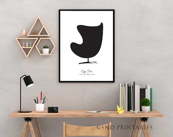 Egg Chair Silhouette I Art Printable in 8x10 and 12x16 - Mid century Modern Chair Print - Digital File - Office Wall Decor - Interior Design