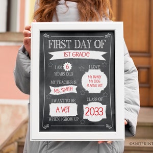 Back to School - First Day of School Chalkboard Art Printable Sign in 8 x 10 and 12 x 16 - Digital Download for Dry Erase