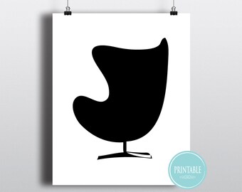 Silueta de silla huevo III imprimible en 8 x 10 y 16 x 20 - Impresión de silla moderna de mediados de siglo - Archivo digital - Arte de oficina - Decoración de pared