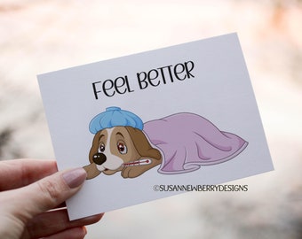 Feel Better Printable Card - Cute Dog Get Well - Thinking of You - 5 x 7 with bonus envelope template