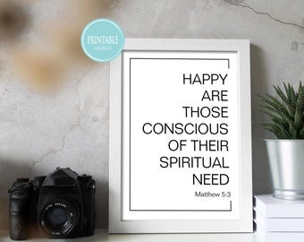 Contemorary 2026 JW Year Text - Happy are those conscious of their spiritual need Wall Art Printable - Matthew 5:3