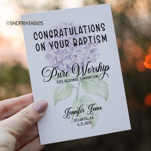 Modèle imprimable personnalisé de carte de voeux et d'enveloppe de baptême JW « Pure Worship » - téléchargement numérique personnalisé