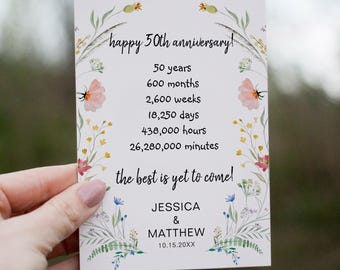 Personalized Printable Wildflowers 50th Anniversary months weeks Card
