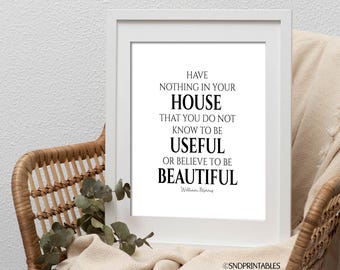 Have nothing in your house you do not know to be useful or believe to be beautiful - William Morris quote - Black & White Printable Wall Art