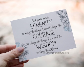 Tarjeta de felicitación imprimible "Oración de la serenidad" de 5 x 7 (plantilla de sobre incluida)