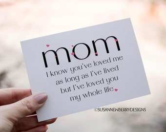 Mom I know you've loved me as long as I've lived but... Printable Greeting Card - Mother's Day Card - 5 x 7 with bonus envelope template