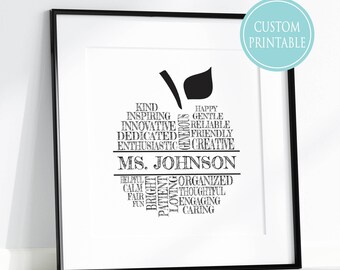 Custom Teacher Apple Typography Print (Digital Download)
