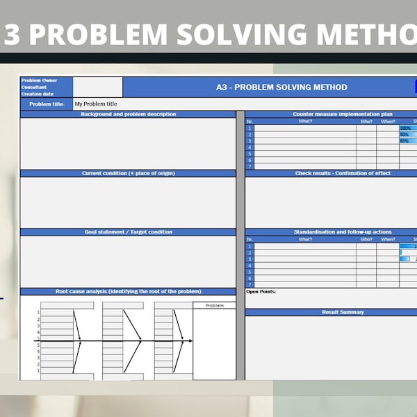 A3 Method Excel Template | Digital Project Planner | Excel Tool  | Digital Download | A3 Report Planner  | Problem Solving Tool | Projects