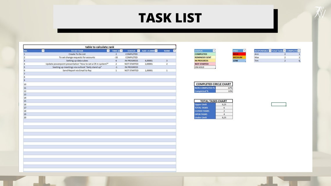 Task List No VBA Filterfunction Excel Template Digital - Etsy