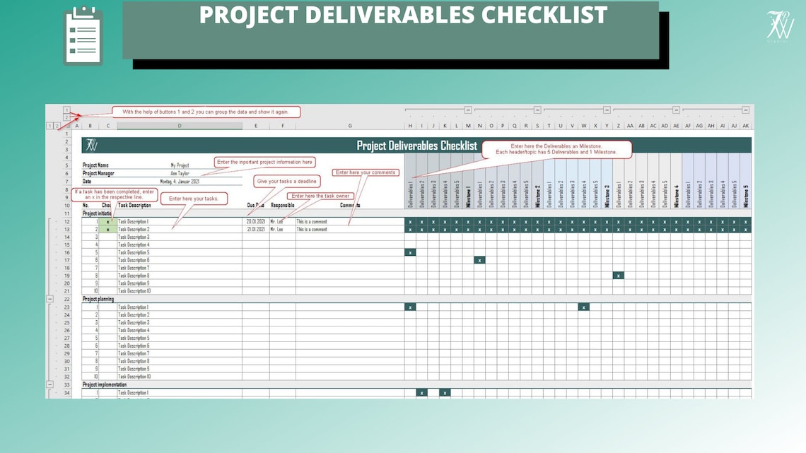 Project Deliverables Checklist Digital Planner Milestone - Etsy