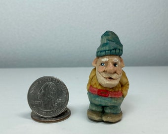 Wood Carving - Miniature Wooden Gnome Caricature Carving - Hand Carved and Painted - Decor Decoration or Gift - WoodCarvedMinisByKLS