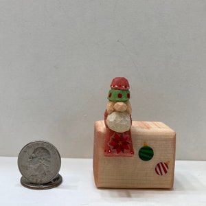 Wood Carving - Miniature Wooden Santa Claus Caricature on a Block - Hand Carved and Painted - Decor Decoration or Gift -WoodCarvedMinisByKLS