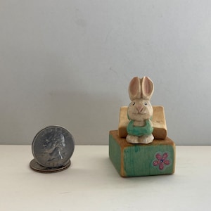 Hand Carved Wooden Easter Bunny Figurine: Miniature Caricature