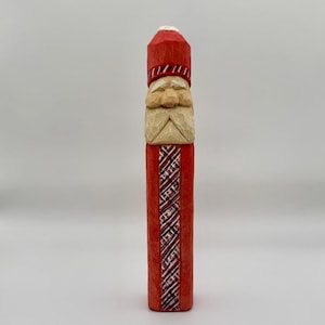 Hand Carved Pencil Santa Figurine: Painted Wood Christmas Decor (6&quot;)