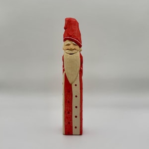 Hand Carved Pencil Santa Figurine: Painted Wood Christmas Decor (6&quot;)