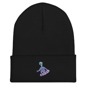 Alien Skateboarding Cuffed Beanie