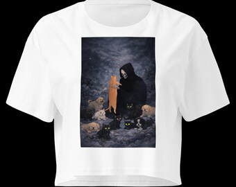 100% Combed Cotton Crop Top: Grim Reaper, Cats, Puppies Graphic Tee