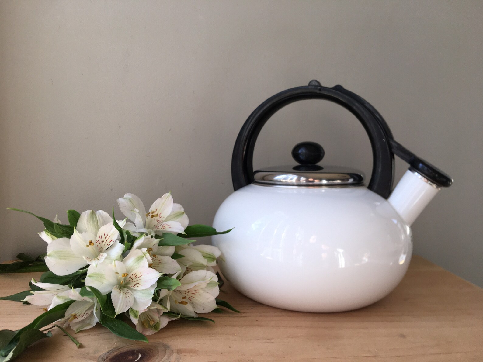 Vintage Copco White Enamel Tea Kettle/Whistling Stove Top Tea Etsy
