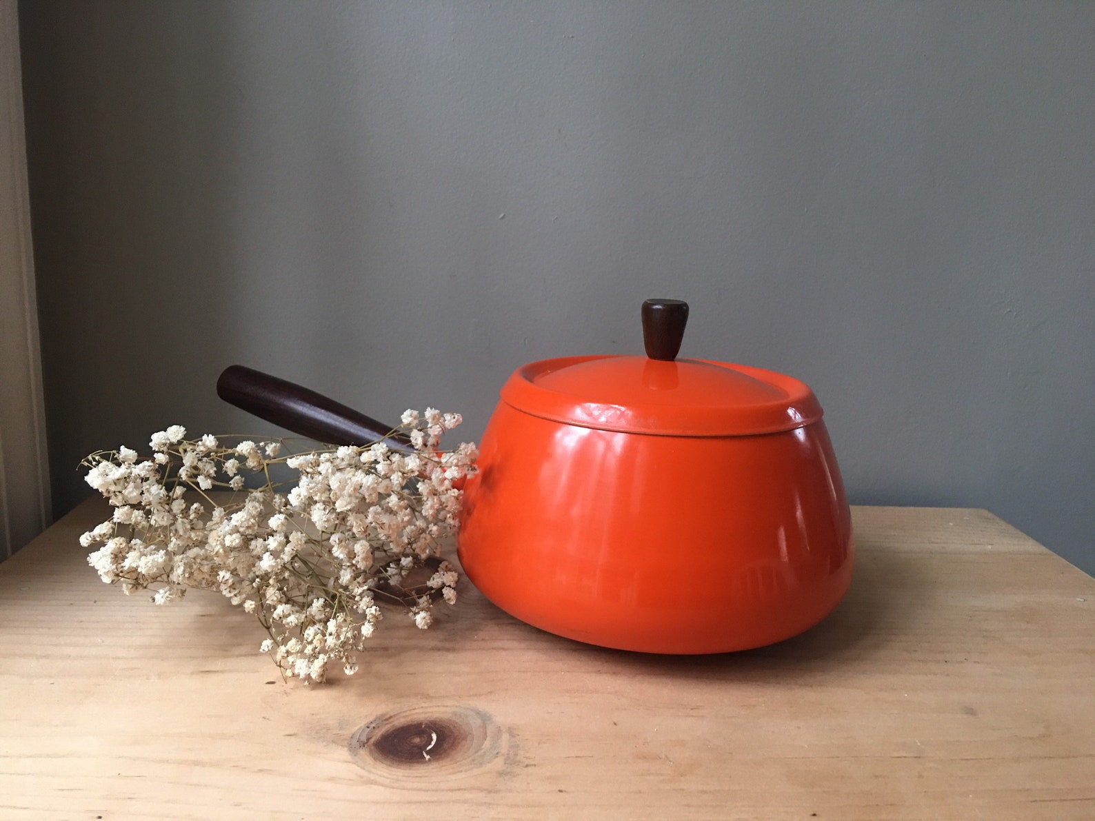 Mid Century Enamel Orange Pot Made in Japan/Orange Enamelware Etsy