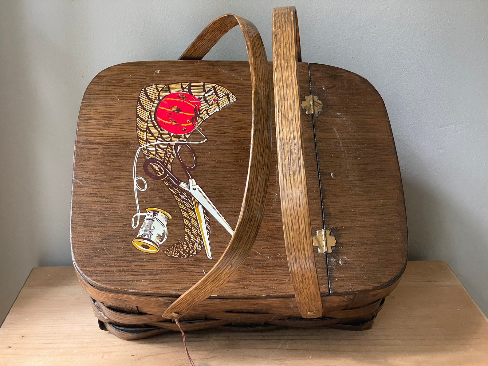 Vintage Wicker Sewing Basket With Wooden Lid/Sewing Kit Box Etsy