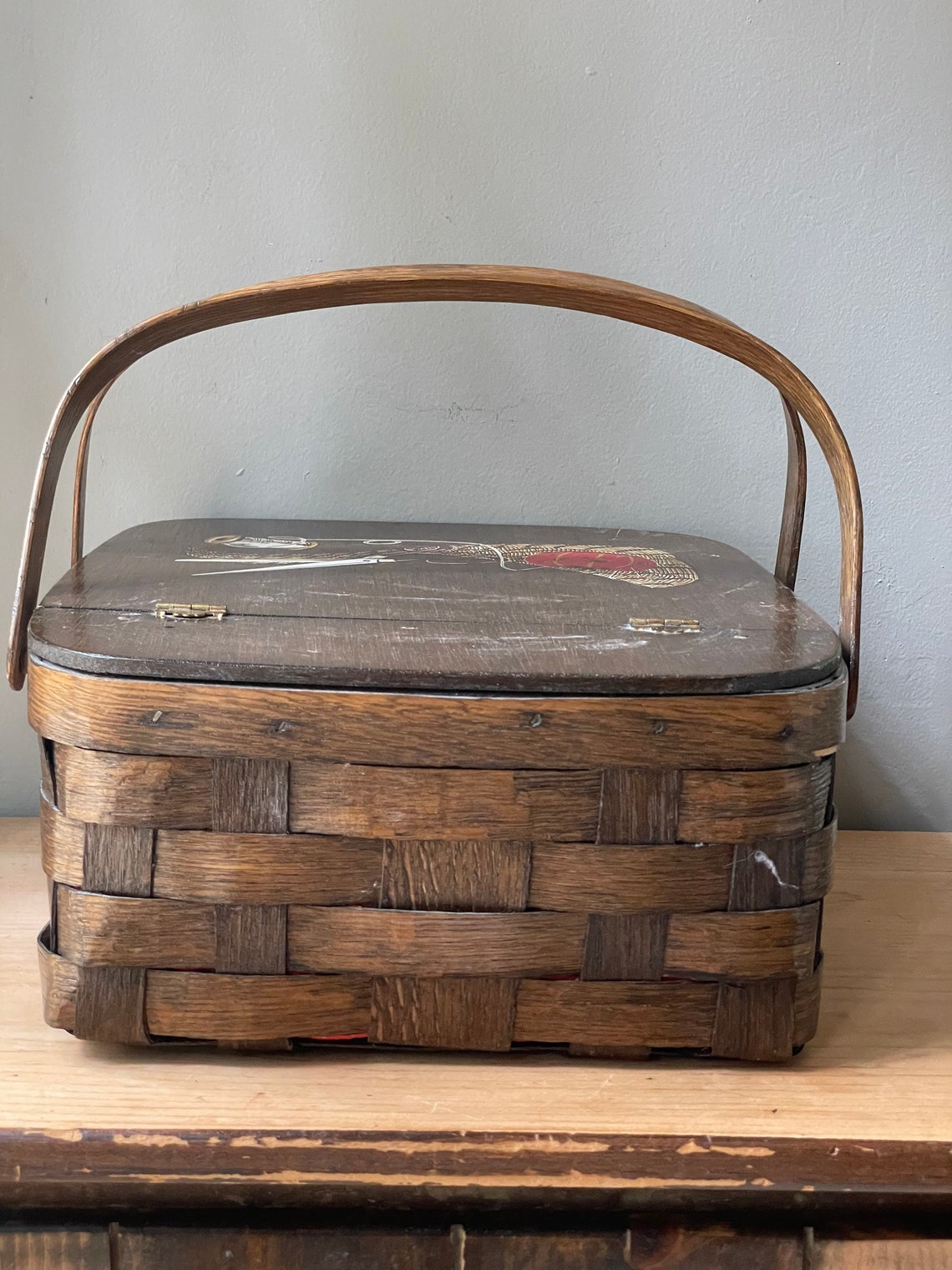 Vintage Wicker Sewing Basket With Wooden Lid/Sewing Kit Box Etsy