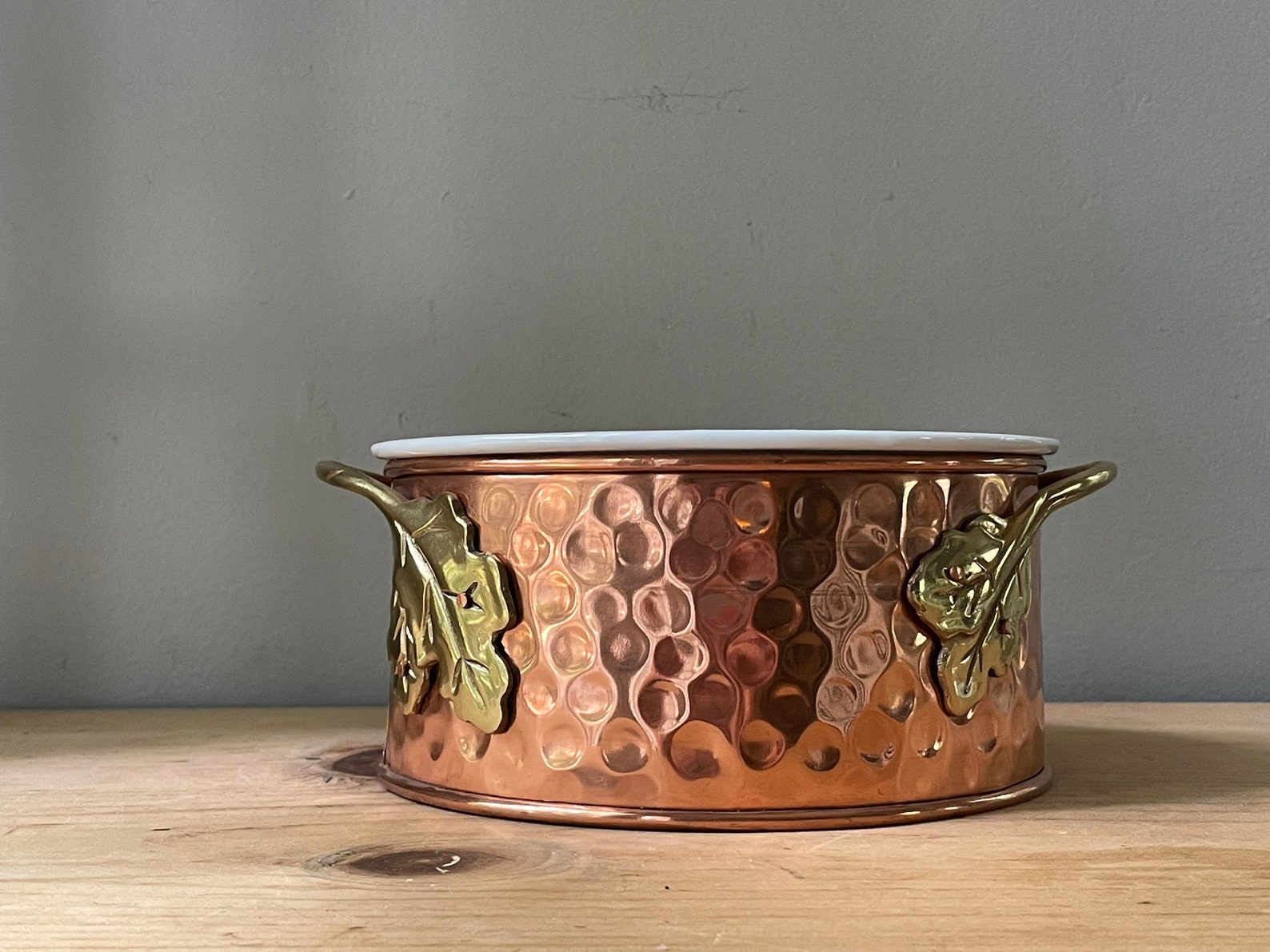 Hammered Copper Casserole Dish Ring Holder With Bronze Handles Etsy