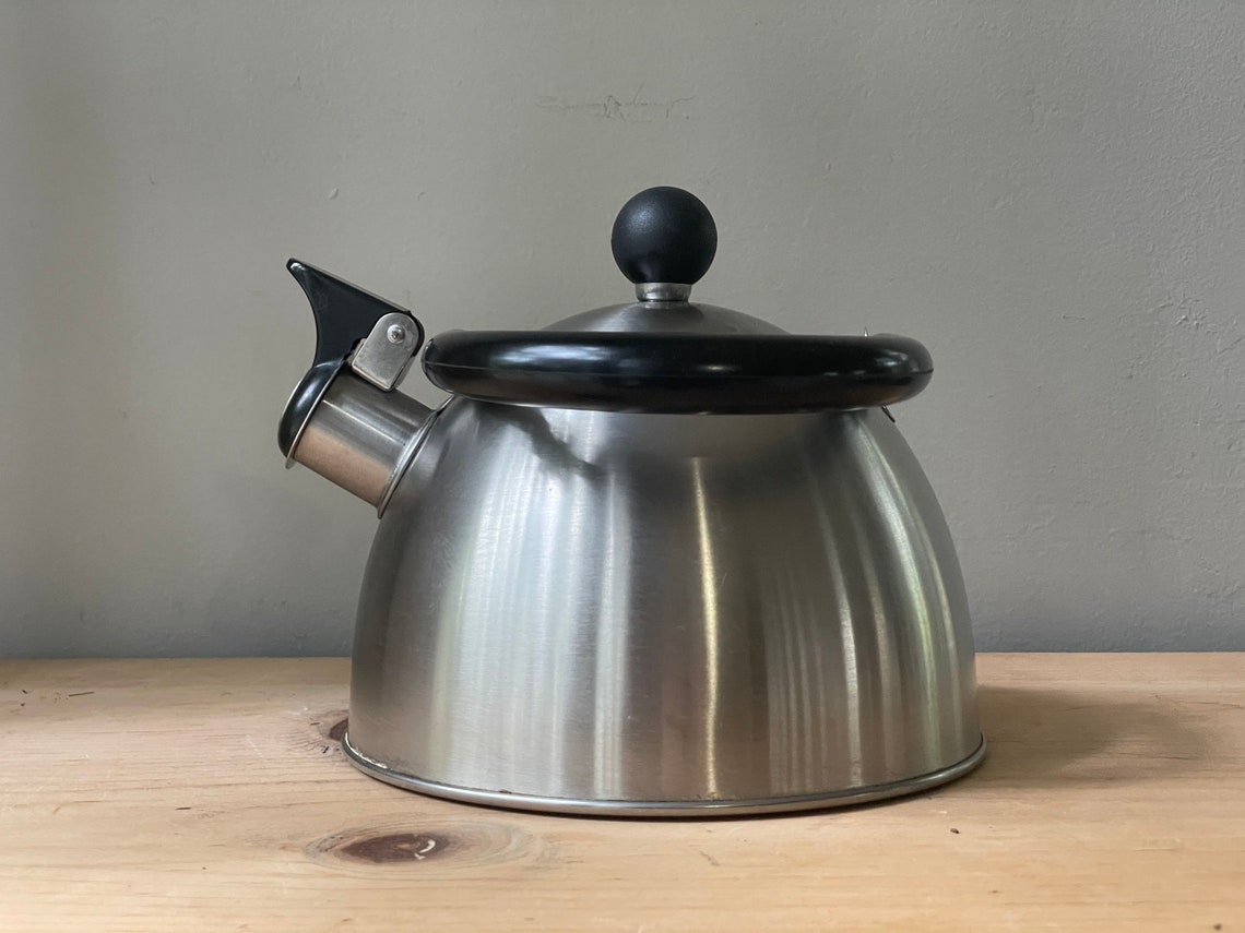 Vintage Brushed Stainless Steel Whistling Tea Kettle With Etsy