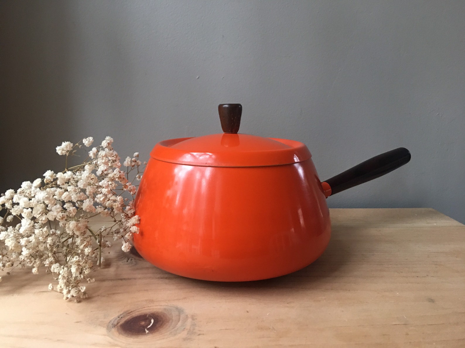 Mid Century Enamel Orange Pot Made in Japan/Orange Enamelware Etsy