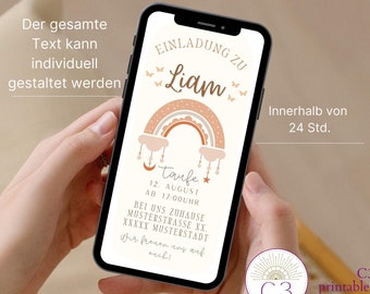 Digital Boho Taufe Einladungskarte, Personalisiert Boho Taufe für Jungen online Digitale ecard Einladung zum versenden per WhatsApp