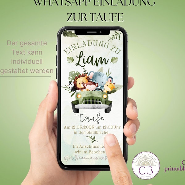 Digital Taufe Einladungskarte, Personalisiert Taufe mit Foto online Digitale ecard Einladung zum versenden per WhatsApp