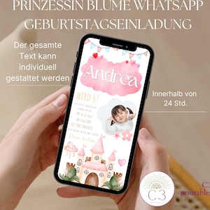 Digitale Einladung Kindergeburtstag, Personalisierbare e-card WhatsApp Einladung Mädchen, Prinzessin Geburtstagseinladung per Handy