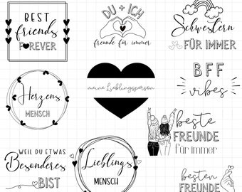 German Best Friends BFF png files, 10 beste Freundin Schwester png Bünde Datei, BFF Friendship quotes PNG bundle Sublimation