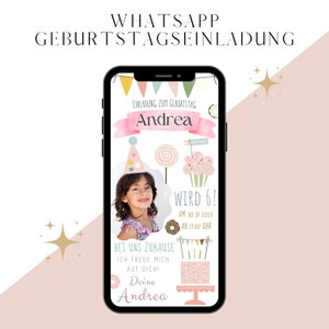 Digitale Kindergeburtstag, Personaliseerbare e-card WhatsApp Einladung Mädchen, Geburtstagseinladung per Handy