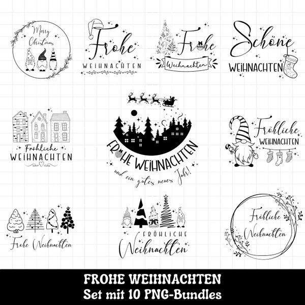 German Frohe Weihnachten PNG Bündel, Weihnachten activity Silhouette Clipart Brother